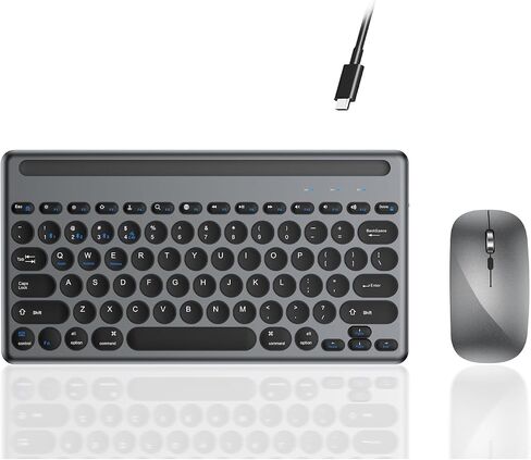 Wireless Keyboard and Mouse Combo with Phone Tablet Holder, Rechargeable Dual-Mode (Bluetooth 5.0 and 3.0 +2.4G) Multi-Device Silent Mouse for Windows, iPad, Tablet, MacOS,iOS,Android (Grayish Black) in Saudi Arabia