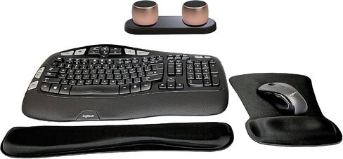 Logitech MK670 Comfort Wave Wireless Keyboard & Mouse Combo Travel Home Office Bundle with Set of 2 Pro Portable Wireless Bluetooth Speakers, Charging Tray, Gel Wrist Pad & Gel Mouse Pad in Saudi Arabia