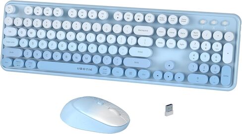 Xubotie Wireless Keyboard و Mouse Combo ، 104-IDELL COLLULLEAL KEYCAP ، تخطيط QWERTY ، 2.4 جيجا هرتز ، زر الطاقة ، تشغيل PLUCT لجهاز الكمبيوتر المحمول للكمبيوتر (الأزرق) in Kuwait