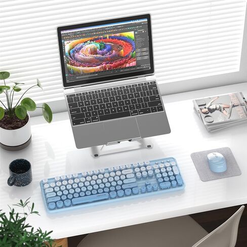 Xubotie Wireless Keyboard و Mouse Combo ، 104-IDELL COLLULLEAL KEYCAP ، تخطيط QWERTY ، 2.4 جيجا هرتز ، زر الطاقة ، تشغيل PLUCT لجهاز الكمبيوتر المحمول للكمبيوتر (الأزرق) in Kuwait