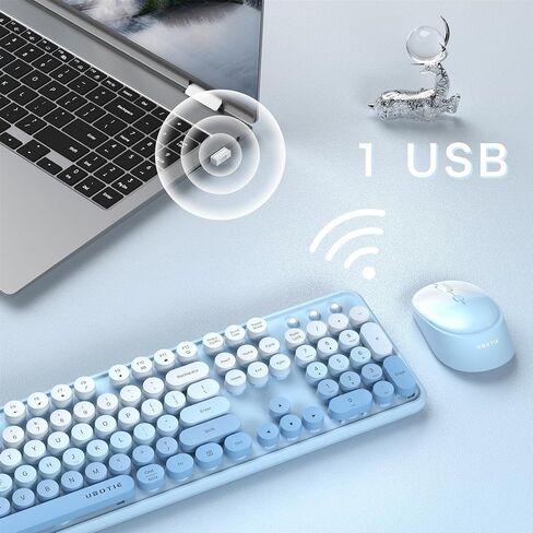 Xubotie Wireless Keyboard و Mouse Combo ، 104-IDELL COLLULLEAL KEYCAP ، تخطيط QWERTY ، 2.4 جيجا هرتز ، زر الطاقة ، تشغيل PLUCT لجهاز الكمبيوتر المحمول للكمبيوتر (الأزرق) in Kuwait