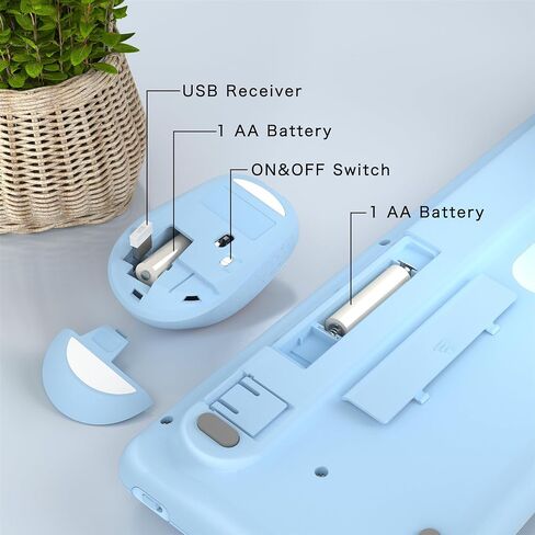 Xubotie Wireless Keyboard و Mouse Combo ، 104-IDELL COLLULLEAL KEYCAP ، تخطيط QWERTY ، 2.4 جيجا هرتز ، زر الطاقة ، تشغيل PLUCT لجهاز الكمبيوتر المحمول للكمبيوتر (الأزرق) in Kuwait