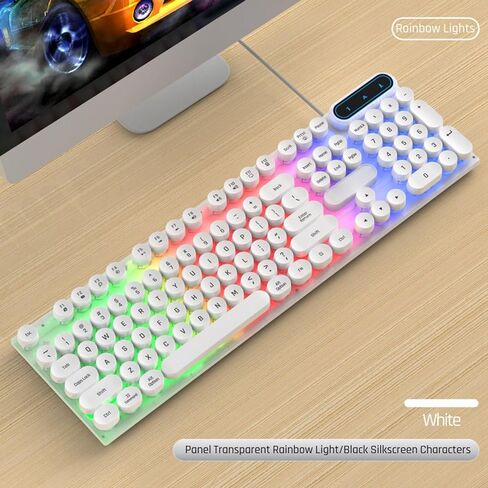 ASIXXSIX Matewriter Style Mechanical Gaming Keyboard ، Lacklit 1600DPI Retro Punk Ceycaps ، USB Catewriter Keyboard و Mouse Combo for PC Laptop Gamerr (D500 Black) in Kuwait