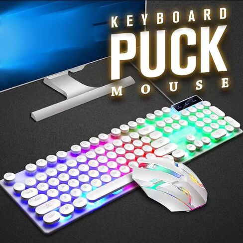 ASIXXSIX Matewriter Style Mechanical Gaming Keyboard ، Lacklit 1600DPI Retro Punk Ceycaps ، USB Catewriter Keyboard و Mouse Combo for PC Laptop Gamerr (D500 Black) in Kuwait