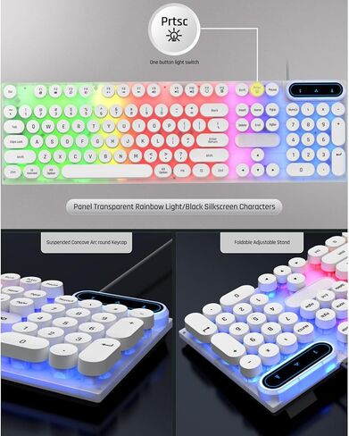 ASIXXSIX Matewriter Style Mechanical Gaming Keyboard ، Lacklit 1600DPI Retro Punk Ceycaps ، USB Catewriter Keyboard و Mouse Combo for PC Laptop Gamerr (D500 Black) in Kuwait