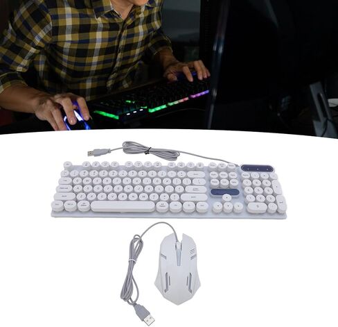 ASIXXSIX Matewriter Style Mechanical Gaming Keyboard ، Lacklit 1600DPI Retro Punk Ceycaps ، USB Catewriter Keyboard و Mouse Combo for PC Laptop Gamerr (D500 Black) in Kuwait