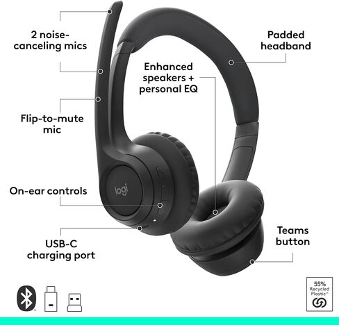 Logitech Zone 305 for Business, Wireless Bluetooth Headset with Microphone, for Microsoft Teams, Compatible with Windows, Mac, Chrome, Linux, iOS, iPadOS, Android (Renewed) in Saudi Arabia