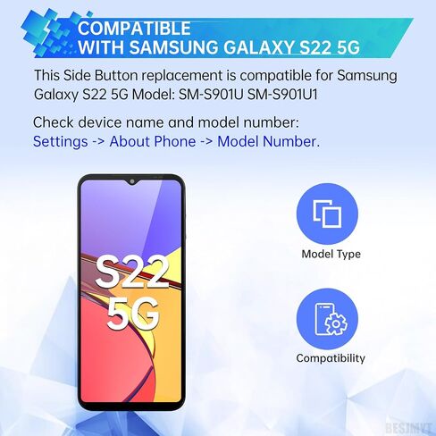 لزر الطاقة Samsung Galaxy S22 5G ، زر استبدال زر الاستبدال في وحدة التخزين على التبديل وزر المولود ، نموذج الاستبدال: SM-S901U SM-S901U1 Phantom Black in Saudi Arabia