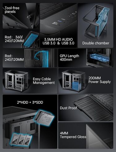 ASIAHORSER MICRO ATX PC CASE DUAL RAMMER 180 ° كامل عرض GLASS MATX Gaming PC مع ASIAHORSE in Saudi Arabia