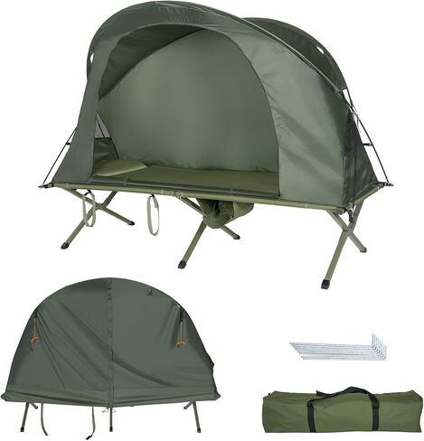 Tangkula 4-in-1 Camping Cot Tent Tent ، قابلة للطي من الأرض المرتفعة لشخص واحد ، محمول مع غطاء خارجي مقاوم للماء ، مرتبة هواء وحقيبة ، مثالية للمشي في الهواء الطلق ، التخييم in Kuwait