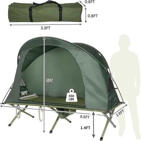 Tangkula 4-in-1 Camping Cot Tent Tent ، قابلة للطي من الأرض المرتفعة لشخص واحد ، محمول مع غطاء خارجي مقاوم للماء ، مرتبة هواء وحقيبة ، مثالية للمشي في الهواء الطلق ، التخييم in Kuwait