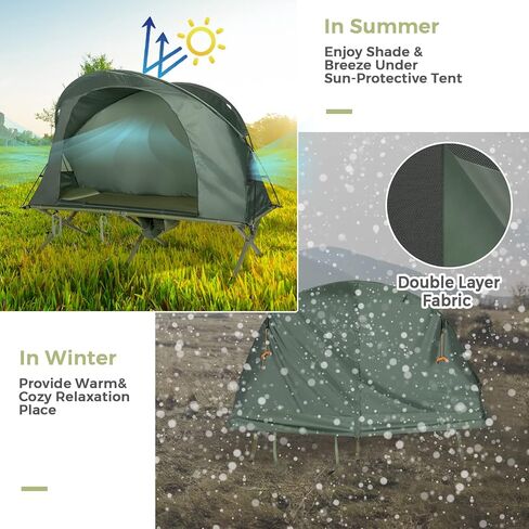 Tangkula 4-in-1 Camping Cot Tent Tent ، قابلة للطي من الأرض المرتفعة لشخص واحد ، محمول مع غطاء خارجي مقاوم للماء ، مرتبة هواء وحقيبة ، مثالية للمشي في الهواء الطلق ، التخييم in Kuwait