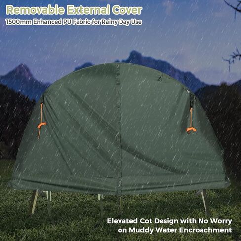 Tangkula 4-in-1 Camping Cot Tent Tent ، قابلة للطي من الأرض المرتفعة لشخص واحد ، محمول مع غطاء خارجي مقاوم للماء ، مرتبة هواء وحقيبة ، مثالية للمشي في الهواء الطلق ، التخييم in Kuwait