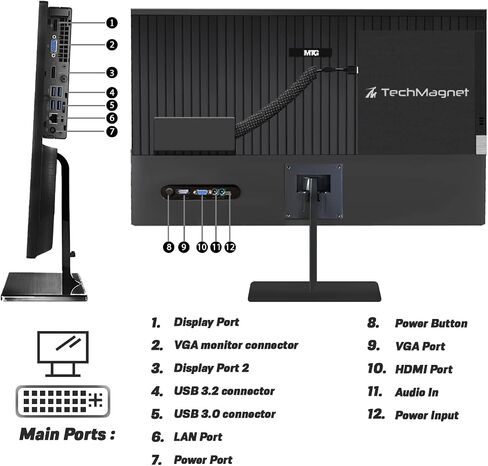 TechMagnet All in One Desktop Computer ، Cheetah 6 ، Intel Core I5 ​​6th Gen ، 16GB DDR3 ، 1TB SSD ، عرض منحني 24 بوصة جديد ، مجموعة ألعاب MTG ، كاميرا الويب ، Windows 11 (متجدد) in Kuwait