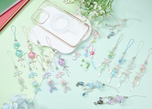 BEEFLYING 4Pcs Cute Acrylic Phone Charm Straps, with Mermaid Tail Butterfly Flower Star Moon Jellyfish,for Cellphone Keychain Bags Cameras Earphones Decor, Mixed Colors in Kuwait