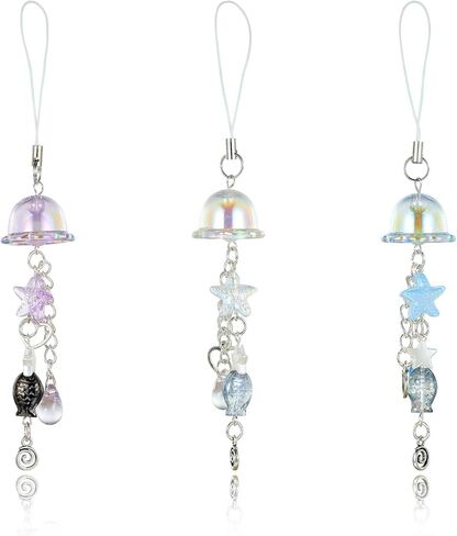 BEEFLYING 4Pcs Cute Acrylic Phone Charm Straps, with Mermaid Tail Butterfly Flower Star Moon Jellyfish,for Cellphone Keychain Bags Cameras Earphones Decor, Mixed Colors in Kuwait