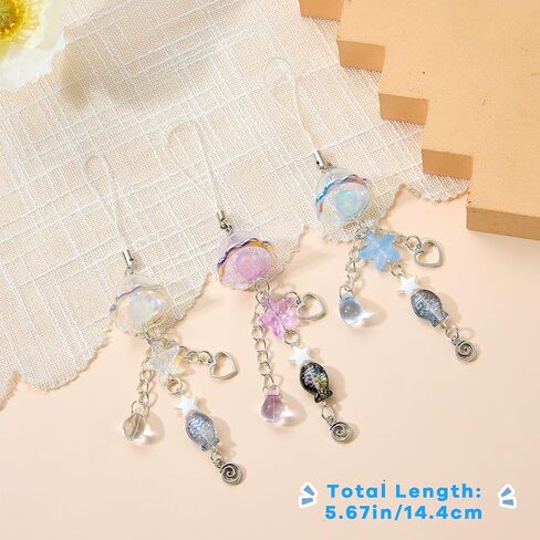 BEEFLYING 4Pcs Cute Acrylic Phone Charm Straps, with Mermaid Tail Butterfly Flower Star Moon Jellyfish,for Cellphone Keychain Bags Cameras Earphones Decor, Mixed Colors in Kuwait