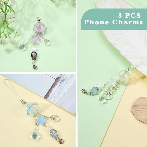 BEEFLYING 4Pcs Cute Acrylic Phone Charm Straps, with Mermaid Tail Butterfly Flower Star Moon Jellyfish,for Cellphone Keychain Bags Cameras Earphones Decor, Mixed Colors in Kuwait