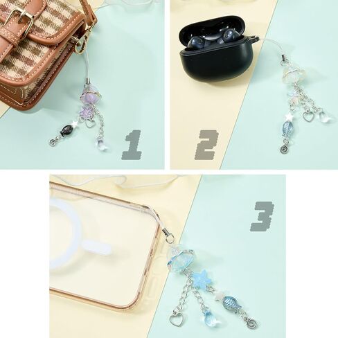 BEEFLYING 4Pcs Cute Acrylic Phone Charm Straps, with Mermaid Tail Butterfly Flower Star Moon Jellyfish,for Cellphone Keychain Bags Cameras Earphones Decor, Mixed Colors in Kuwait