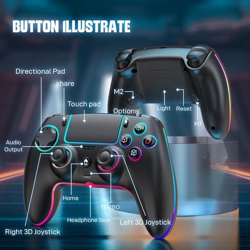 وحدة التحكم اللاسلكية AFMVV لـ PS5 مع LD RGB ، توربو ، اهتزاز مزدوج ، 6 محور جيررو ، لوحة اللمس ، مريح لوحدة التحكم PlayStation 5 ، متوافقة مع PlayStation 5/PC/Mac/iOS/Android/Steam in Kuwait