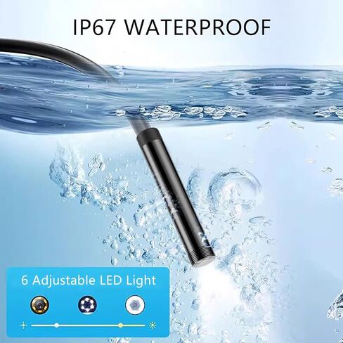 كاميرا المنظار مع الضوء، 1920P HD Borescopes مع 6 مصابيح LED قابلة للتعديل، كاميرا فحص مقاومة للماء IP67 بطول 16.4FT، كابل ثعبان شبه صلب 5.5 مم، كاميرا منظار 3 في 1 in Kuwait