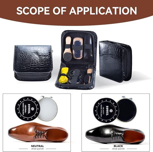 YUET Shoe Shine Cleaning Care Barrel Kit Set For Brown Black Leather With Polish Brush Travel Case Luxury Premium Soft Horsehair Bristle Dauber, Wooden Applicator, Shoehorn, Cloth 8 Piece in Saudi Arabia