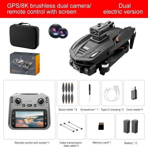 مروع! V168 Pro Max Drone مع كاميرا 8K HD PTZ الأمامية ، 4 ، شاشة 5 بوصات RC ، وربط الدوار المحركات بدون فرش ، والعودة التلقائية GPS ، والبطارية المنخفضة للبطارية ، وتجنب عقبة 4 اتجاهات ، والتقاط صور الإيماءات ، و Zoom 50x ، والعدسة المزدوجة ، والتصميم الق in Kuwait