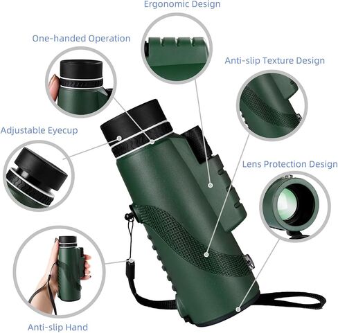 أحادي 8 × 42 - HD BAK4 PRISM مقاوم للماء للرجال نساء ، وسافر المشي لمسافات طويلة (أخضر داكن) in Kuwait