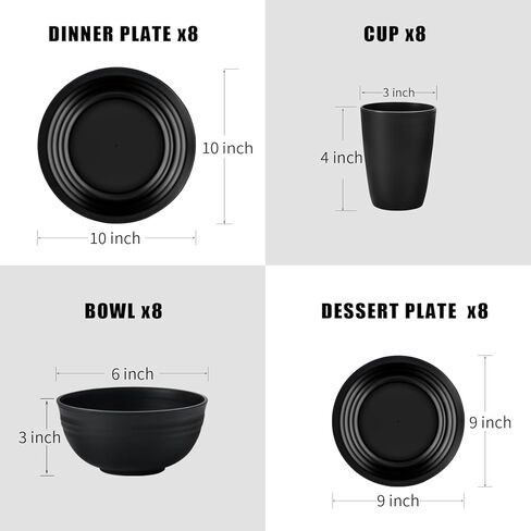 32 PCS قم بطرح الأدوات المائدة القمح مجموعات أطباق المطبخ وأوعية أطباق ل 8 أطباق بلاستيكية قابلة لإعادة الاستخدام. in Kuwait