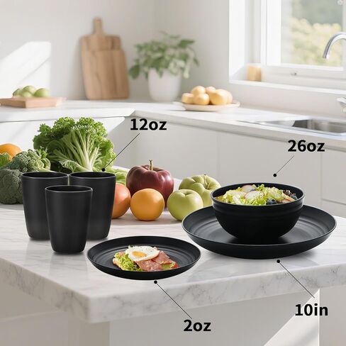 32 PCS قم بطرح الأدوات المائدة القمح مجموعات أطباق المطبخ وأوعية أطباق ل 8 أطباق بلاستيكية قابلة لإعادة الاستخدام. in Kuwait