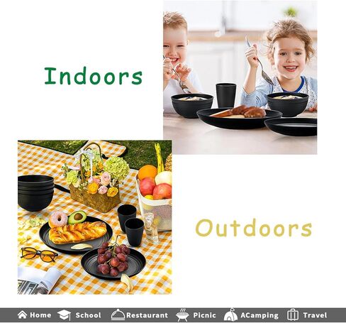 32 PCS قم بطرح الأدوات المائدة القمح مجموعات أطباق المطبخ وأوعية أطباق ل 8 أطباق بلاستيكية قابلة لإعادة الاستخدام. in Kuwait