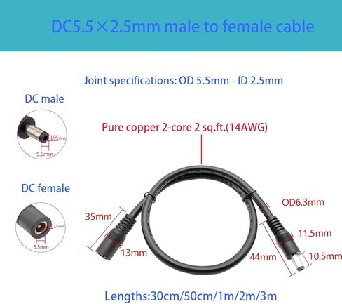 3.3ft DC5.5x2.5mm 19V 24V Male to Female Cable,14AWG Male to Female Extension Cable,12V Emergency Power DC5525 Connector,for CCTV camera,Solar Monitoring,LED Light Strips,Power Concentrator Box,3-Pack in Kuwait