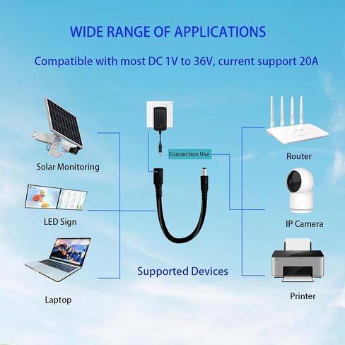 3.3ft DC5.5x2.5mm 19V 24V Male to Female Cable,14AWG Male to Female Extension Cable,12V Emergency Power DC5525 Connector,for CCTV camera,Solar Monitoring,LED Light Strips,Power Concentrator Box,3-Pack in Kuwait