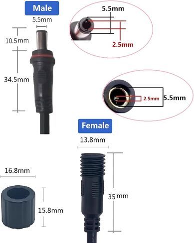 18awg 5.5mm × 2.1 مم DC Power Powtail برميل موصل موصل موصل مقاوم للماء ، 0.3m/1ft 7a مضاد للماء قابس الذكور والإناث إلى سلك عاري للإصلاح في الهواء الطلق كابل الأذرع in Saudi Arabia