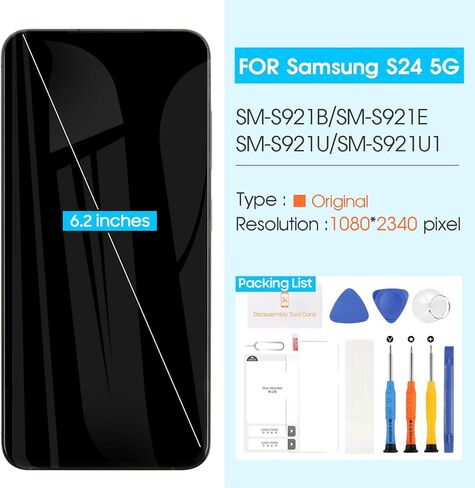 الأصلي لـ Samsung Galaxy S24 5G Screen Screen ، LCD لـ Samsung S24 Digitizer Touch Screen SM-S921B SM-S921U SM-S921W LCD Assembly مع إطار (إصدار الولايات المتحدة) (أسود) in Kuwait