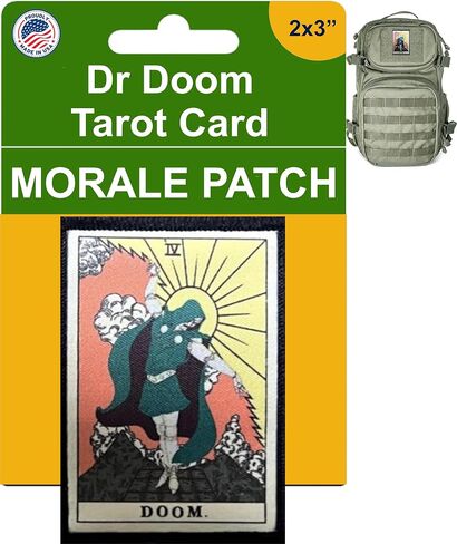Redheaded Tshirts - Dr Doom Tarot Card Morale Patch | Hook & Loop Patch for Backpack, Hat, Plate Carrier, or Tactical Gear | Funny Morale Patch | Made in USA in Saudi Arabia