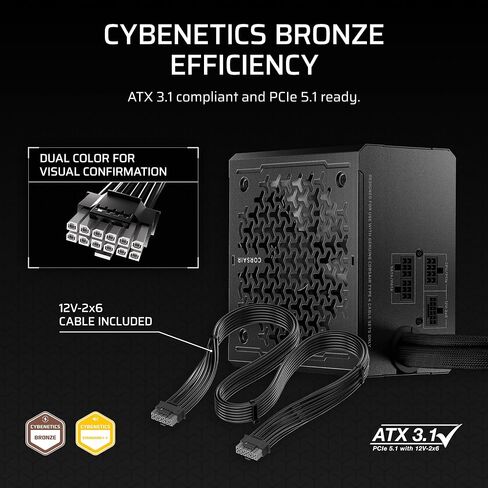 Corsair CX650M (2025) Semi Modular ATX 3.1 PCIe 5.1 Low-Noise 650W Power Supply with 12V-2x6 Cable – Cybenetics Bronze Efficiency, LLC Topology, 105°C Capacitors – Black in Saudi Arabia