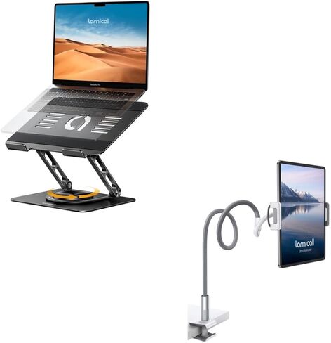 Lamicall Laptop Stand for Desk with 360 Rotating Base + Flexible Arm Clip Gooseneck Tablet Holde in Saudi Arabia