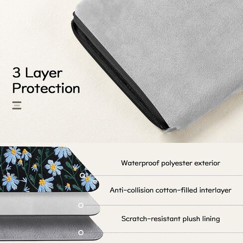 Dadanism 9-11 Inch Embroidered Daisy Padded Carrying Case Tablet Sleeve | Fits iPad A16 11th Gen 11"/10th Gen 10.9", iPad Air M4 11"/Pro M5 11", iPad Air 5/4th 10.9", Galaxy Tab A11+ Plus 11", Beige in Kuwait