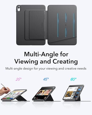 ESR لحالة iPad A16 ، حالة الجيل الحادي عشر/العاشر iPad (2025/2022) ، غطاء الحامل العمودي ، زوايا حامل متعددة ، غطاء مستقر فائق ، فليب ، أسود in Kuwait