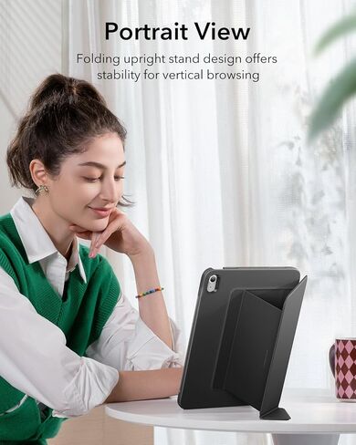 ESR لحالة iPad A16 ، حالة الجيل الحادي عشر/العاشر iPad (2025/2022) ، غطاء الحامل العمودي ، زوايا حامل متعددة ، غطاء مستقر فائق ، فليب ، أسود in Kuwait