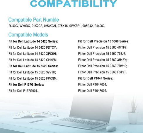 63WH RJ40G بطارية الكمبيوتر المحمول البديل لدقة Dell 15 3560 Latitude 14 5420 Latitude 15 5520 Series P137G P137G001 P104F P104F001 M033W WY9DX 01K2CF 0M3KCN 075X16 0WK3F1 005R42 3941MAH in Kuwait