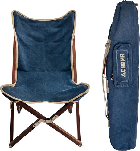 CHAMA Vaquero Chair & Travel Bag - Slate and Bone- Beautiful Outdoor Wood and Canvas Portable Folding Chair Ideal for Camping, Patios, Lawns, or Indoor Use - Supports 300 lbs in Saudi Arabia