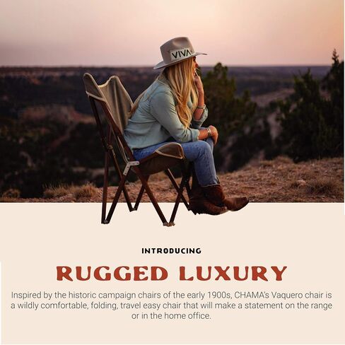 CHAMA Vaquero Chair & Travel Bag - Slate and Bone- Beautiful Outdoor Wood and Canvas Portable Folding Chair Ideal for Camping, Patios, Lawns, or Indoor Use - Supports 300 lbs in Saudi Arabia