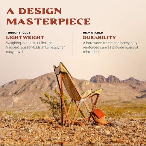 CHAMA Vaquero Chair & Travel Bag - Slate and Bone- Beautiful Outdoor Wood and Canvas Portable Folding Chair Ideal for Camping, Patios, Lawns, or Indoor Use - Supports 300 lbs in Saudi Arabia