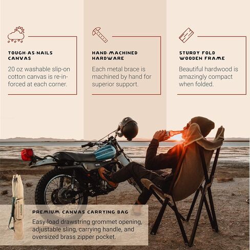 CHAMA Vaquero Chair & Travel Bag - Slate and Bone- Beautiful Outdoor Wood and Canvas Portable Folding Chair Ideal for Camping, Patios, Lawns, or Indoor Use - Supports 300 lbs in Saudi Arabia