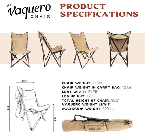 CHAMA Vaquero Chair & Travel Bag - Slate and Bone- Beautiful Outdoor Wood and Canvas Portable Folding Chair Ideal for Camping, Patios, Lawns, or Indoor Use - Supports 300 lbs in Saudi Arabia