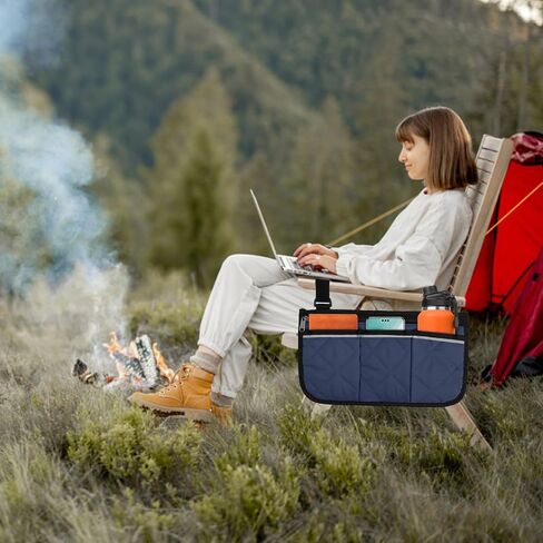 Camping Armrest Storage Bag, Chair Armrest Organizer, Car Seat Hanging Bag, Extended Back Buckle Canvas Beach Chair StorageBag, Side HangingBag For Bedside/Outdoor/Beach/Camping(black) in Saudi Arabia
