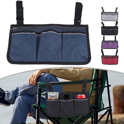 Camping Armrest Storage Bag, Chair Armrest Organizer, Car Seat Hanging Bag, Extended Back Buckle Canvas Beach Chair StorageBag, Side HangingBag For Bedside/Outdoor/Beach/Camping(black) in Saudi Arabia