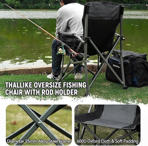 كرسي الصيد مع حامل قضيب قابل للتعديل بزاوية 360 درجة ، وكراسي صيد الجليد القابلة للطي للبالغين ، وكرسي تخييم محمول مع حامل كأس الجيب الجانبي لحديقة الرياضة في الهواء الطلق شاطئ النزهة in Kuwait